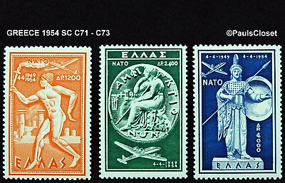 GREECE 1954 SC C71 C73 AIRMAIL 5th ANN.NATO TORCHBEARER COIN OF AMP amp; ATHENE $75.00