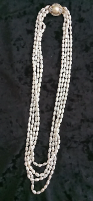 #ad VTG 4 Strand White Freshwater Pearls BEAUTIFUL Faux Pearl amp; Rhinestone Clasp $18.00