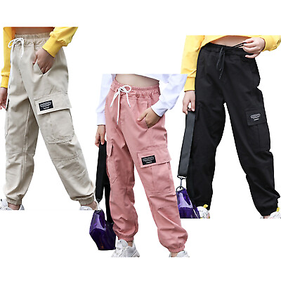 Kid Girls Sports Jogger Cargo Pants Loose Street wear Drawstring Casual Trousers #ad $5.51