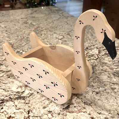 #ad Vintage storage home decor Goose Swan Wooden Planter Box Basket Sawmill Critters $35.00