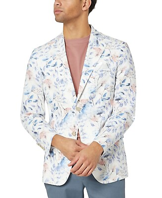 #ad TALLIA Slim Fit Floral Print Linen Sport Coat Men#x27;s 38R Mauve Blue Long Sleeves $203.38