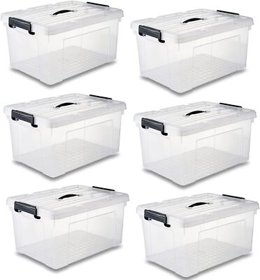 #ad 6 Pack 42 Qt Latch Box Plastic Totes Clear Storage Containers Bin Latching Lids $76.99