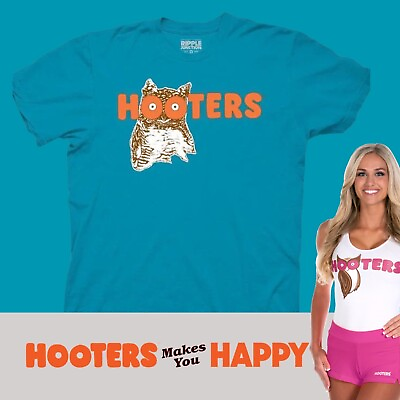 #ad D60 Hooters Authentic T Shirt Cyan Blue Size XL Unisex Breastaurant $37.99