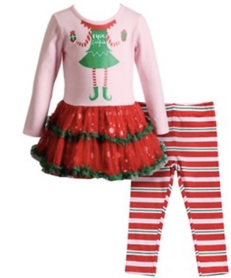 #ad NWT Baby Girl Pink “Elifie Selfie” Christmas Dress Stripped Leggings 6 9mo $20.00