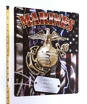 Marines 12quot; x 15quot; USMC Globe Once A Marine Always A Marine Tin Sign Wall Mancave $12.80