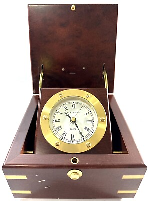 Vintage Levenger Quartz Desk Clock Brass And Dark Wood Fold Up Clock Box $67.00