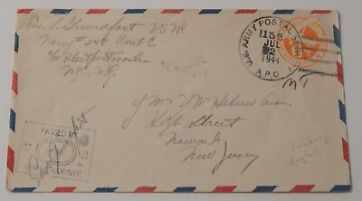 #ad APO 152 WW2 England to Newark New Jersey July 2 1944 airmail cover $2.99