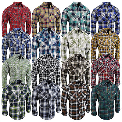 #ad Plaid Shirt Mens Western Country Flap Pockets Triple Snap Cuffs TRUE FIT Casual $21.95