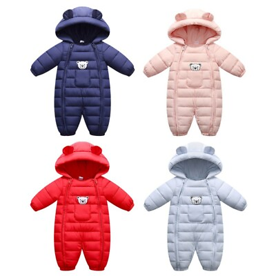 #ad Newborn Baby Romper Jumpsuit Boy Girl Thick Bear Hooded Bodysuit Clothes Outfits $23.94