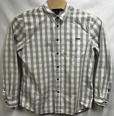 #ad Oakley Mens Shirt Long Sleeve Extra Large Gray Check Button Up Flaw $8.91