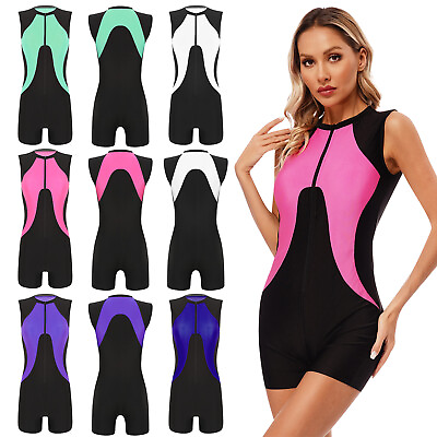 Womens Bodysuit Swimming Swimsuit Color Block Jumpsuit Gymastics Romper Bathing $16.36