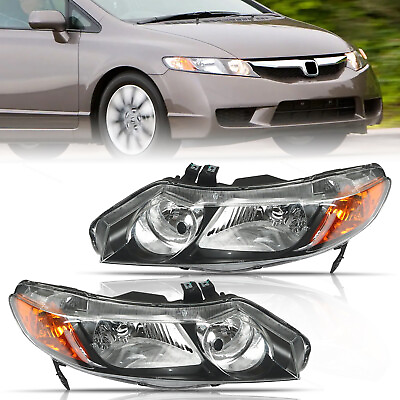 #ad For 2006 2011 Honda Civic Sedan Black Headlights Headlamps Passenger Driver Pair $58.85