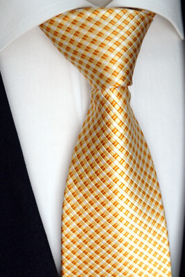 #ad Herren Luxus Seide Krawatte Gelbgold Weiss Kariert Model Nr. K 39.7 EUR 10.00