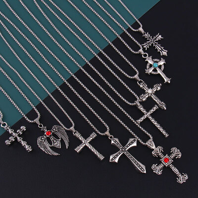 #ad Fashion Cross Necklace Stainless Steel Gothic Cross Pendant Chain Jewelry Gift $8.99