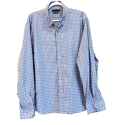 #ad Tommy Hilfiger Shirt Men#x27;s 2XL Blue Gingham Button Down Slim Fit Stretch Long $16.99