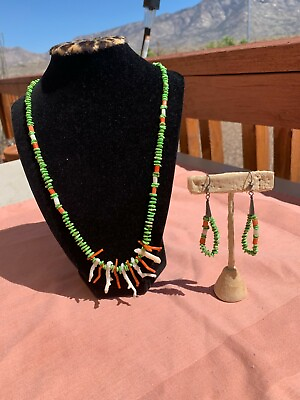 #ad RARE GASPEITE CORAL STERLING NECKLACE EARRING SET NAVAJO $165.00
