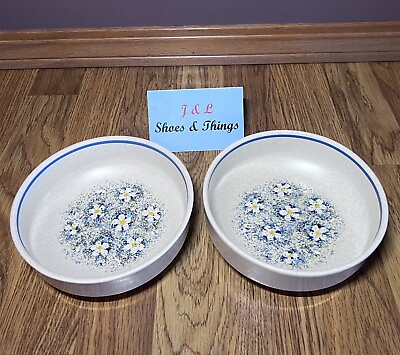 #ad Lenox Dewdrops 2 Cereal Bowls Floral Blue Trim Temper ware Ceramic USA EUC $19.97