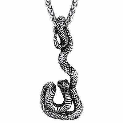 #ad Vintage Stainless Steel Mens Zodiac Serpent Snake Pendant Necklace For Men Gift $7.99