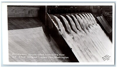 #ad Grand Coulee Dam Washington Postcard RPPC Photo Eleven Drum Gates Control Flow $29.95