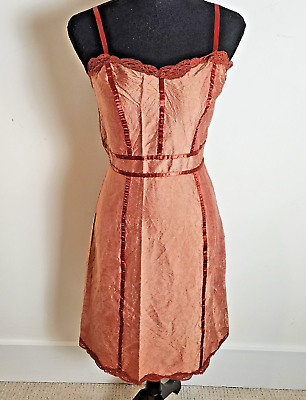 Betsey Johnson Dress Womens Sz 6 Silk Slip Lace Trim d Side Zip Adjustable $58.00