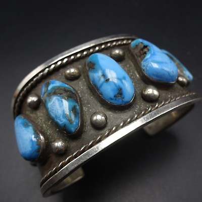 Gorgeous Vintage Heavy Sterling Silver amp; MORENCI TURQUOISE Cuff BRACELET $1259.00