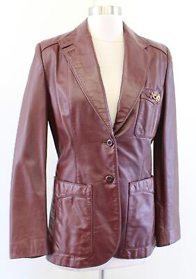 #ad Vtg Etienne Aigner Womens Oxblood Red Leather Blazer Jacket Size 8 $39.99
