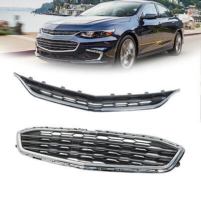 #ad For 2016 2018 Chevrolet Malibu Front Bumper Upper Lower Honeycomb Grille Chrome $49.40