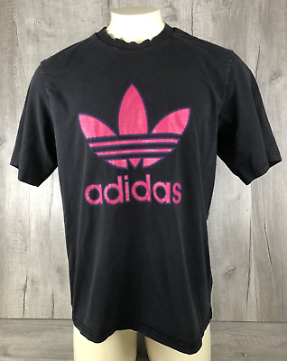 Adidas Trefoil Shirt Black Classic Logo Pink Purple Vintage Distressed Mens M $19.90