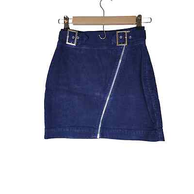 URBAN OUTFITTERS Women#x27;s Blue Corduroy Angled Zipper Buckles Mini Skirt SZ S $22.00