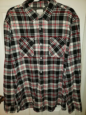 Prana Mens Shirt Red Black XL Holton Button Up Plaid Long Sleeve Organic $31.47