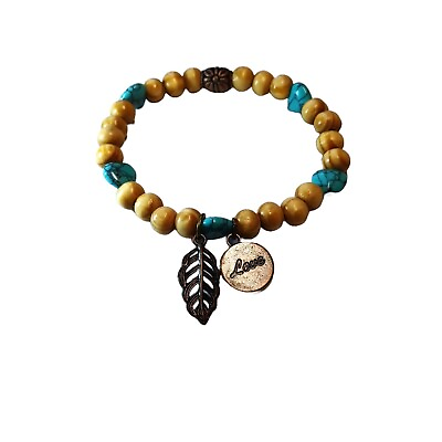 #ad Fashionable Chic Wood Color Beaded Love Bracelet Dangling Charm $11.95