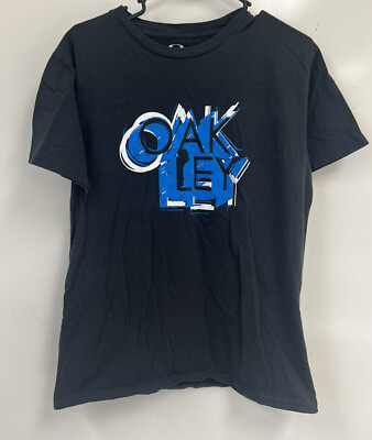 #ad Oakley Mens Shirt Us M Japan Fit L Black White Blue Logo 100% Cotton $9.00