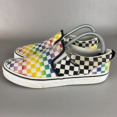 #ad Vans Shoes Womens Missy 6 Rainbow Checkerboard Canvas Skate Sneakers $25.00