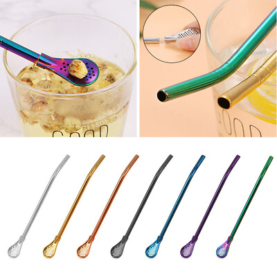 #ad Drinking Straw Stainless Steel Gourd Bombilla Filter Spoons Reusable Metal Tools $1.28