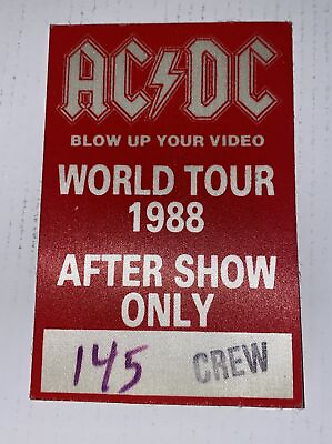 #ad AC DC Blow Up Your Video World Tour 1988 After Show Only Pass Used But Mint $125.00