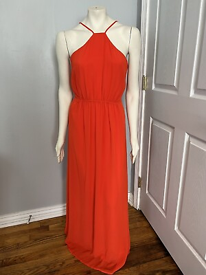 Cremieux Orange Flow Boho Sheer Lined Adjustable Strap Sleeve Long Dress Medium $29.99