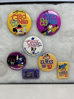 #ad 7 Vintage Disney amp; Walt Disney World Pinback Buttons Grad Nite 1980s 1990s $24.00