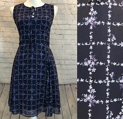 #ad ERIN erin fetherston Navy Molly Floral Windowpane Dress Size 0 $9.99