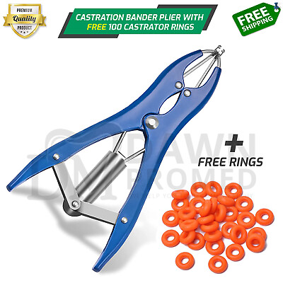 #ad Castration Bander W FREE 100 Castrator Rings Flared Plier for Cattle Goat Cow $18.79