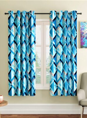 2 Pieces Premium 3D Geometrical Eyelet Polyester Window Curtains 5Ft Aqua $42.75