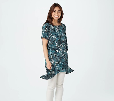 #ad ATTITUDES BY RENEE NEW $57 Crepe Printed Asymmetric Top in Reptile Large $11.99