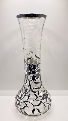Antique Art Nouveau Silver Overlay Floral design Engraved March 18 1915 Vase $350.00