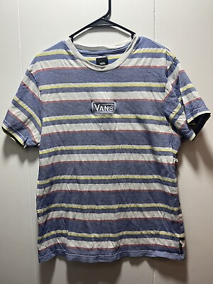 #ad Vans Color Block Striped Short Sleeve Shirt Size Medium Embroidered Logo $9.99