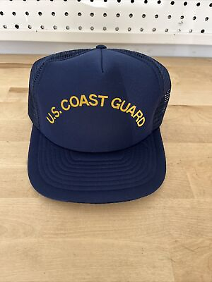 #ad Vintage US Coast Guard Hat Cap Navy Snapback Mesh SpellOut Logo Script Mens 90s $13.99