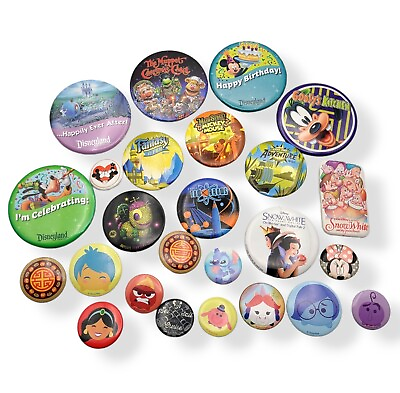 #ad Disney Lot 25 Pin Back Buttons AP Days Birthday Stitch Loungefly Snow White Etc $14.24