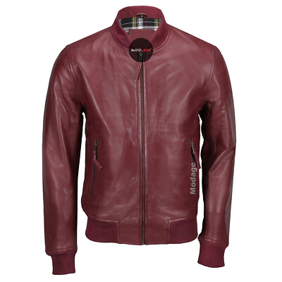 #ad Mens Maroon Soft Vintage Collar Bomber Style Biker Real Sheepskin Leather Jacket $146.38