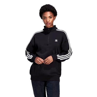 New Adidas Adicolor Trefoil Black Quarter Zip Sweatshirt Women#x27;s Size M II6087. $24.99
