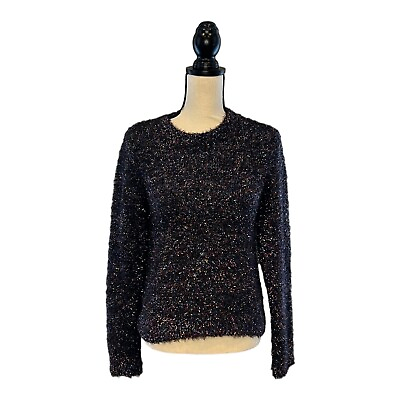 #ad Gianni Bini Sweater Small Black Confetti Sparkle Long Sleeve Crew Neck $29.95