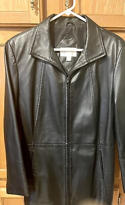 #ad Worthington Womens Black Leather Blazer Jacket Coat Sz L Lined Zip Up RN93677 $32.99