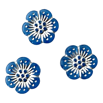 #ad 10 pcs Flower Beads Blue 13x12mm Silver Inlay Two Sided 3D Design Jewelry Making $12.99